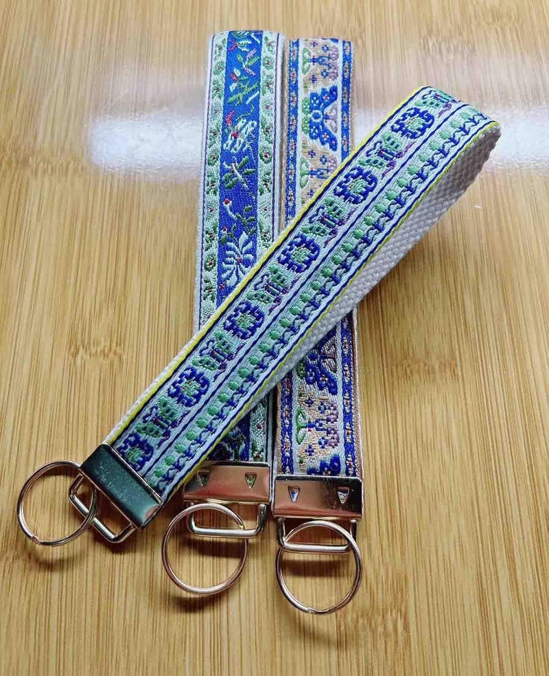 BattleTim Floral Embroidered Fabric Keychain Wristlet Key Fob Keychain Car Key Chain Holder Handmade Wristband for Women - Image 5